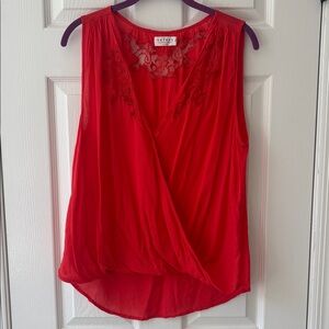 Velvet by Graham Spencer Faux Wrap Top Blouse with lace detail Size Med